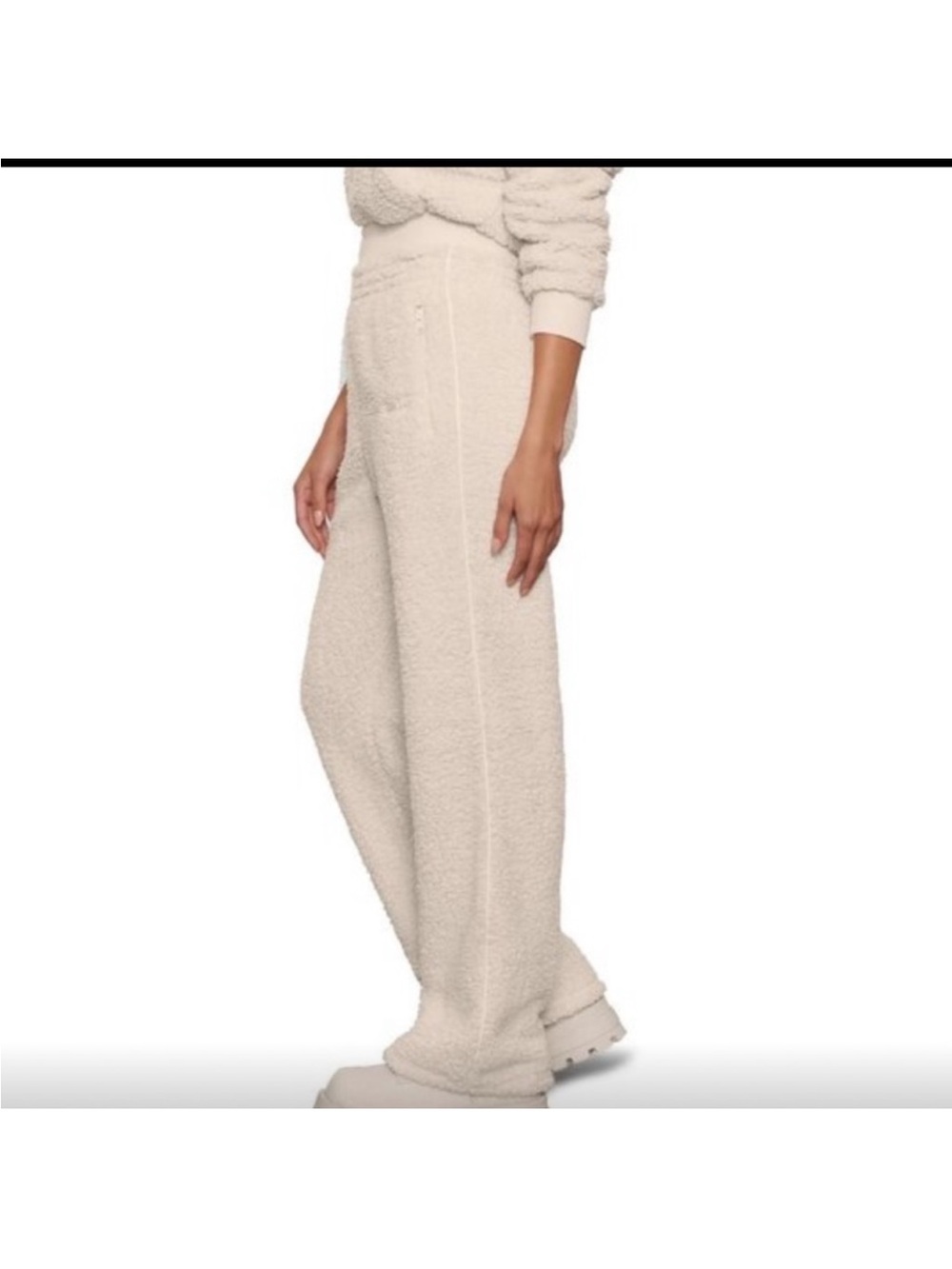 SKIMS Plush Wide-Leg Sherpa Lounge Pants in Cream